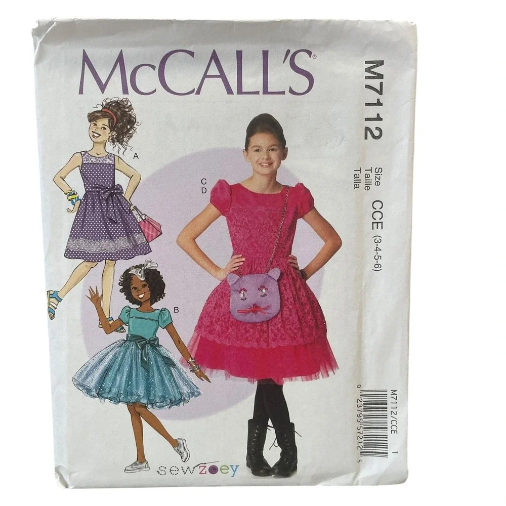 McCall's M7112 Sewing Pattern Girls Size 3-6 Multi Dress Belt Purse Uncut